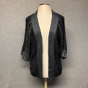 BKE BOUTIQUE Buckle Black Metallic Silver Studded Cardigan SWEATER Small COZY